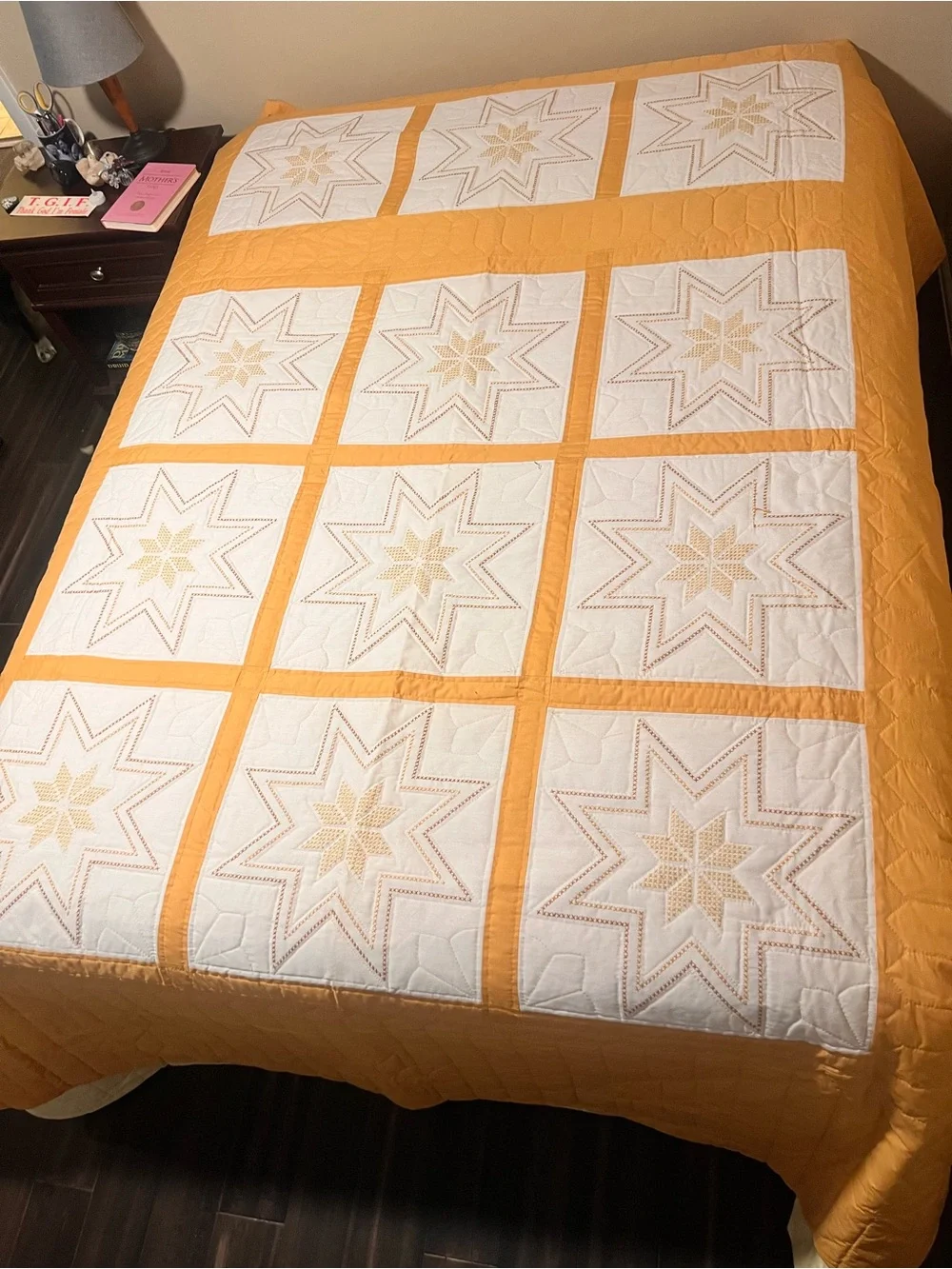 Yellow and White Star Patchwork Quilt - Classic Home Bedding